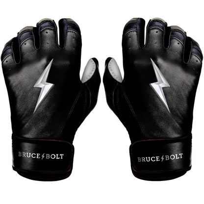 Bruce Bolt PREMIUM PRO Chrome Series Short Cuff Batting Gloves: Black