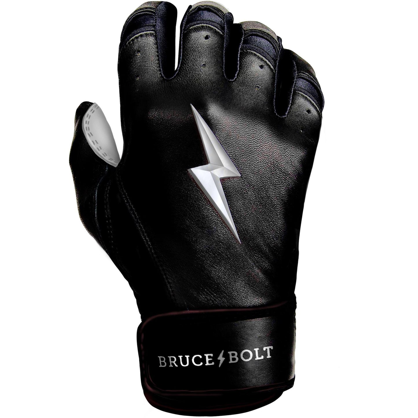 Bruce Bolt PREMIUM PRO Chrome Series Short Cuff Batting Gloves: Black