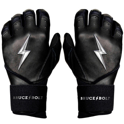 Bruce Bolt PREMIUM PRO Chrome Series Long Cuff Batting Gloves: Black