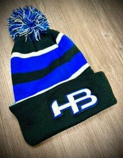 Shop HB Sports Striped Color Winter Pom-Pom Beanie Hat: Black , Royal, and White 