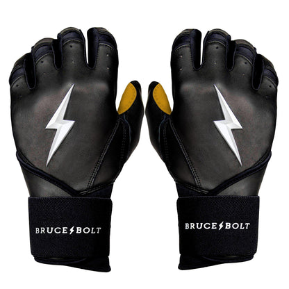 Bruce Bolt PREMIUM PRO Long Cuff Batting Gloves: Black