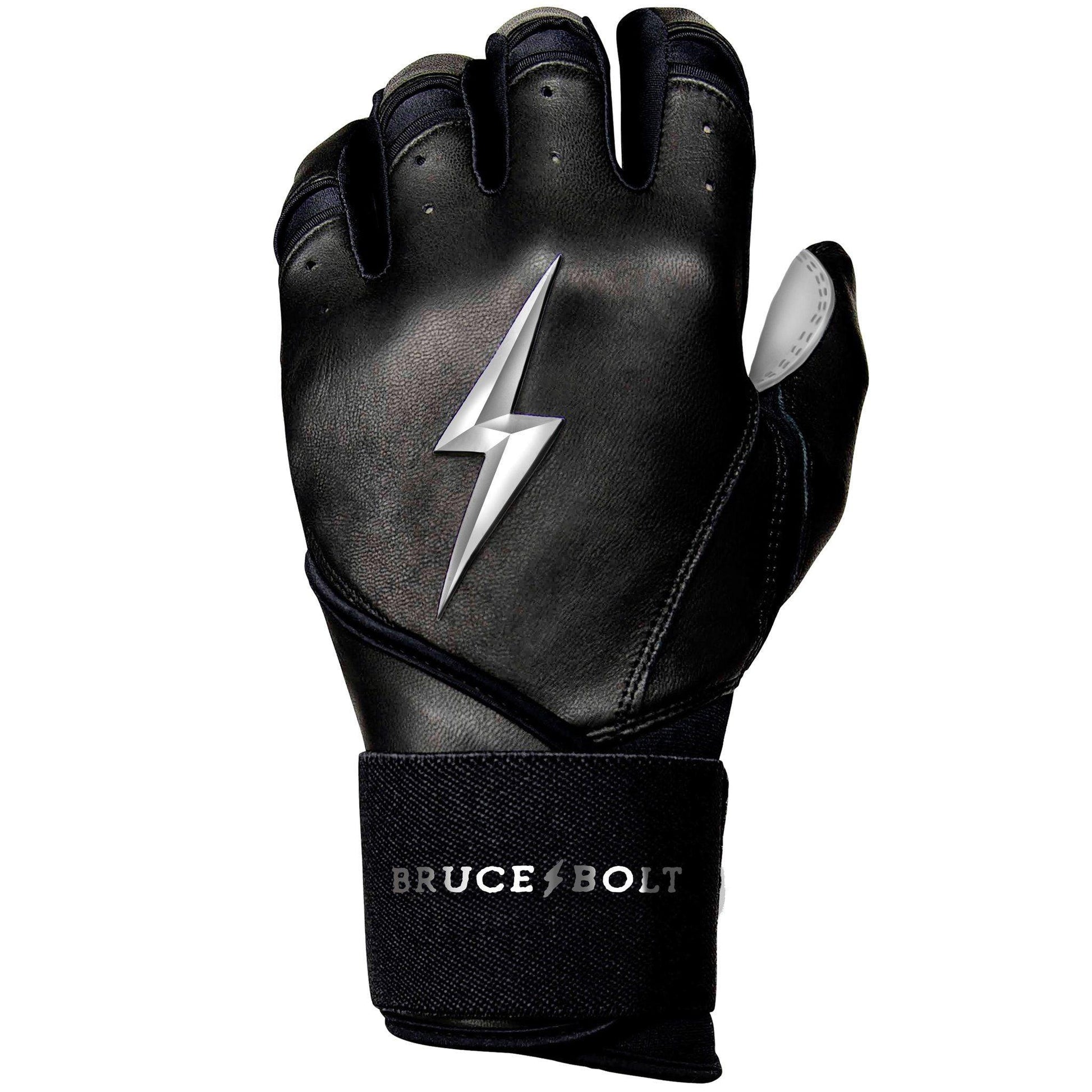 Bruce Bolt PREMIUM PRO Chrome Series Long Cuff Batting Gloves: Black