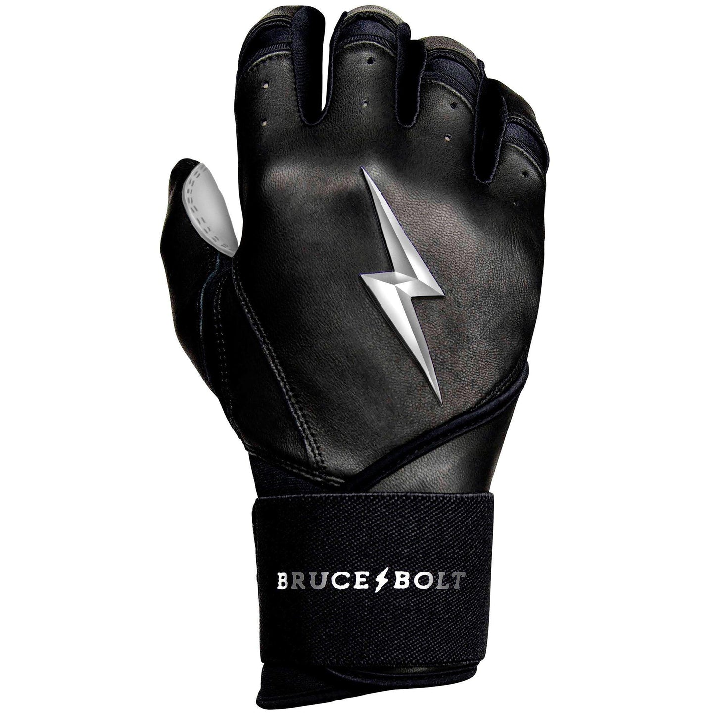 Bruce Bolt PREMIUM PRO Chrome Series Long Cuff Batting Gloves: Black