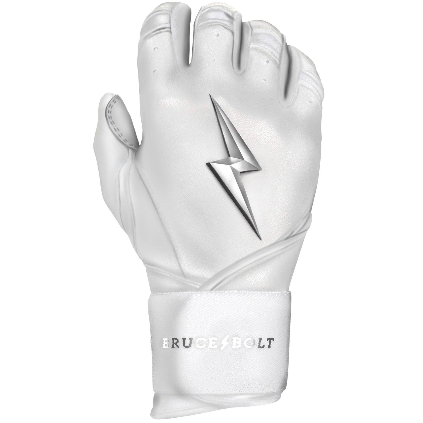 Bruce Bolt PREMIUM PRO Chrome Series Long Cuff Batting Gloves: White