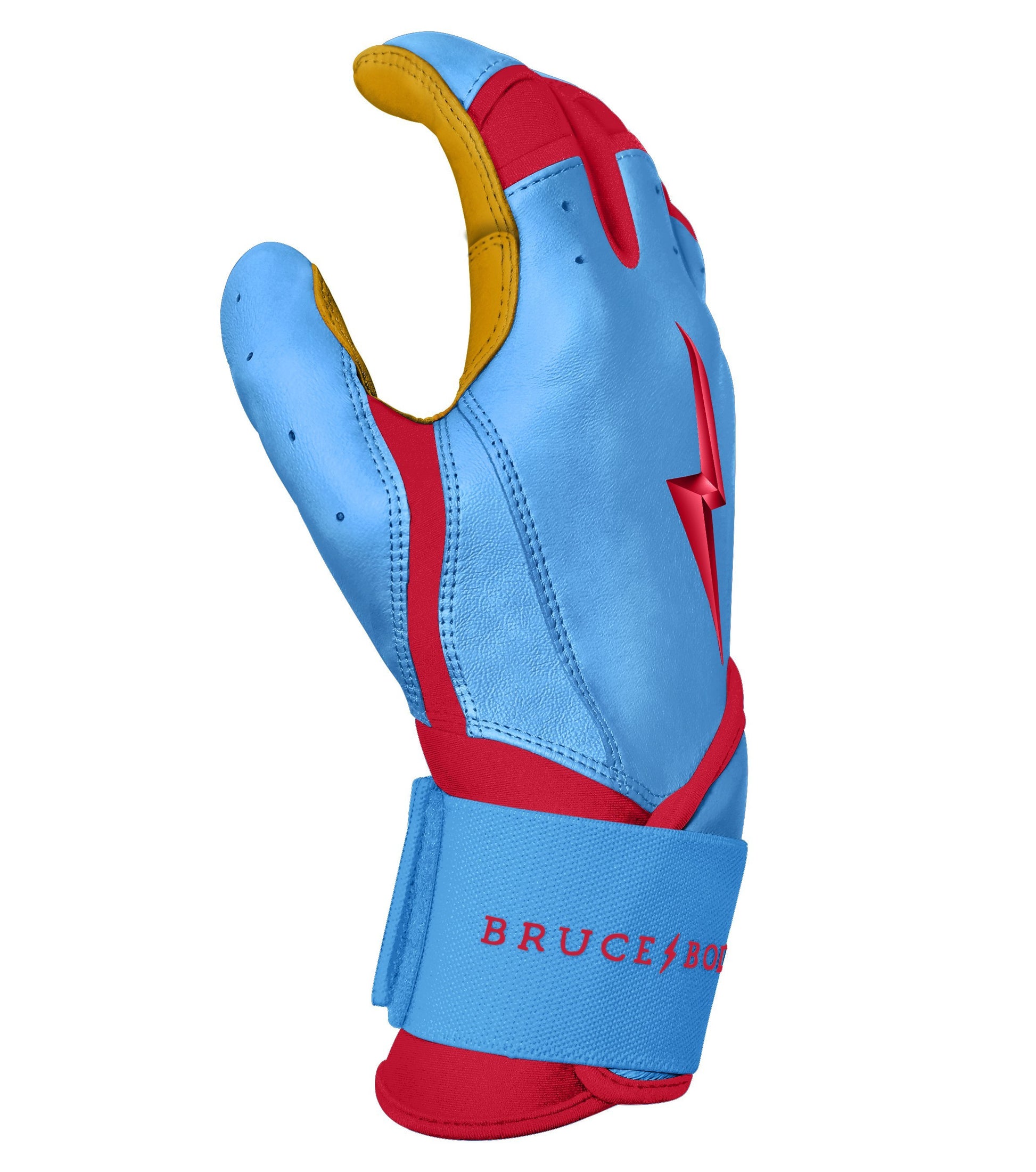 Bruce Bolt PREMIUM PRO BADER Series Long Cuff Batting Gloves: Baby Blue