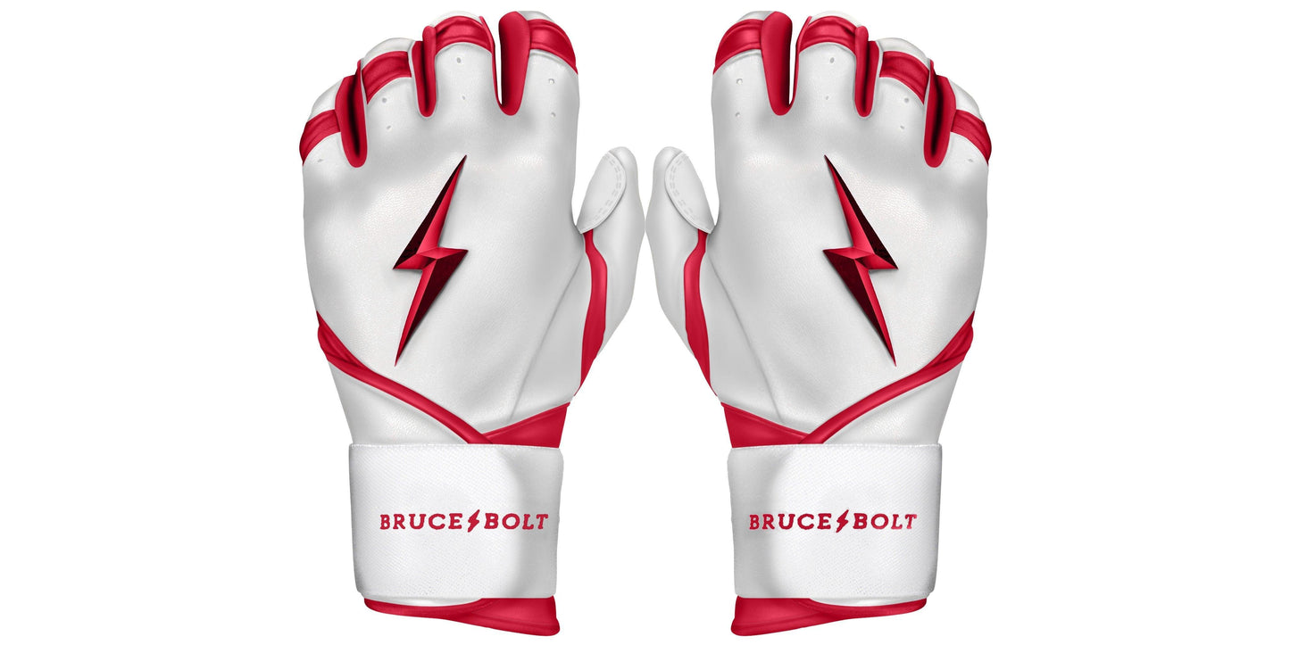 Bruce Bolt PREMIUM PRO BADER Series Long Cuff Batting Gloves: White