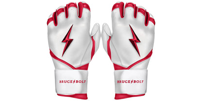 Bruce Bolt PREMIUM PRO BADER Series Long Cuff Batting Gloves: White