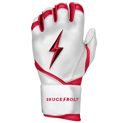 Bruce Bolt PREMIUM PRO BADER Series Long Cuff Batting Gloves: White