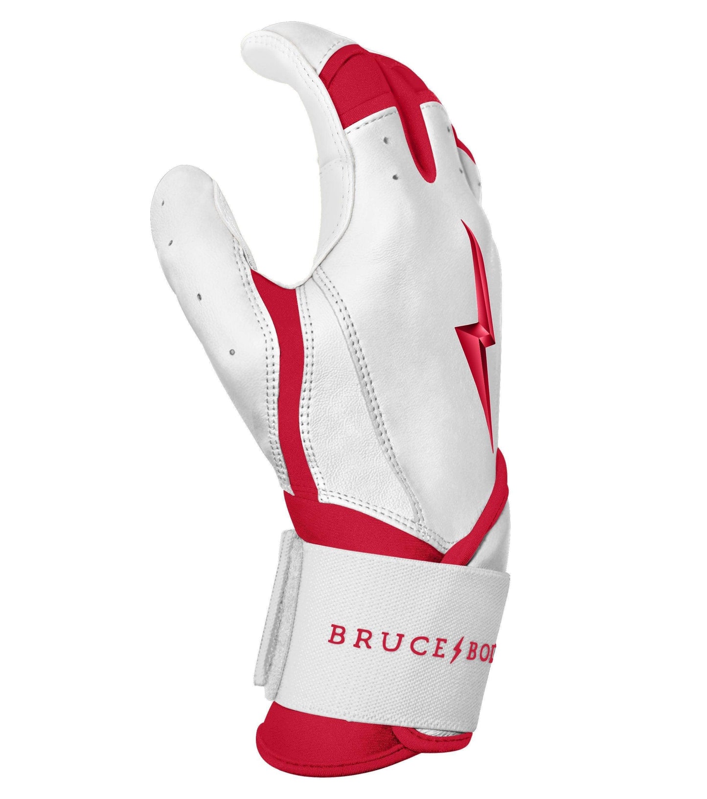 Bruce Bolt PREMIUM PRO BADER Series Long Cuff Batting Gloves: WhiteBruce Bolt PREMIUM PRO BADER Series Long Cuff Batting Gloves: White