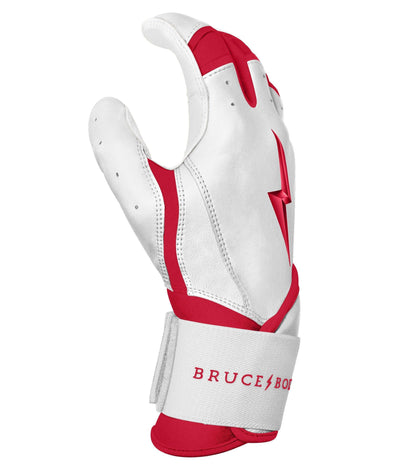 Bruce Bolt PREMIUM PRO BADER Series Long Cuff Batting Gloves: WhiteBruce Bolt PREMIUM PRO BADER Series Long Cuff Batting Gloves: White