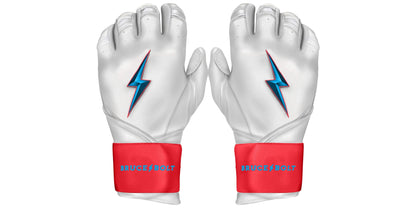 Bruce Bolt PREMIUM PRO BRINSON Series Long Cuff Batting Gloves: White