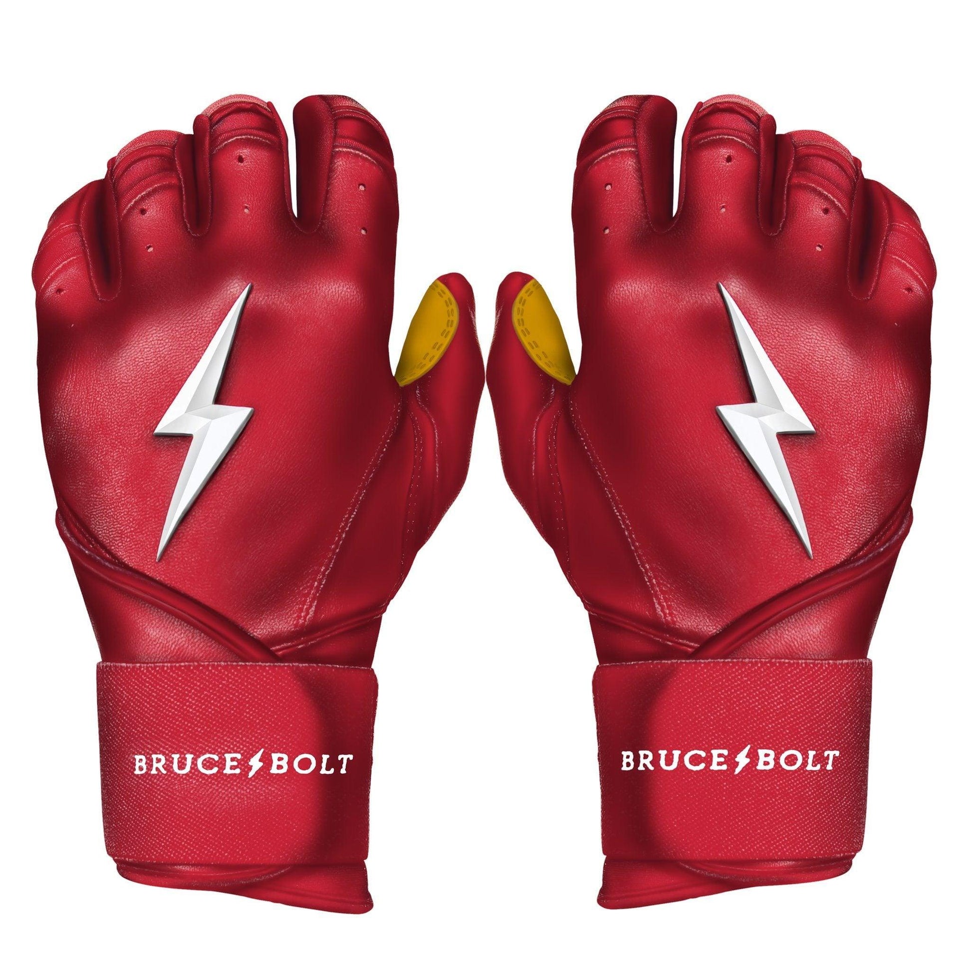 Bruce Bolt PREMIUM PRO Long Cuff Batting Gloves: Red