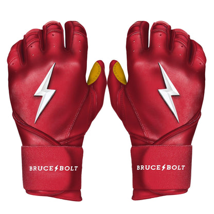 Bruce Bolt PREMIUM PRO Long Cuff Batting Gloves: Red