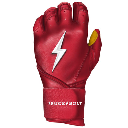 Bruce Bolt PREMIUM PRO Long Cuff Batting Gloves: Red