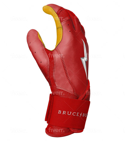 Bruce Bolt PREMIUM PRO Long Cuff Batting Gloves: Red