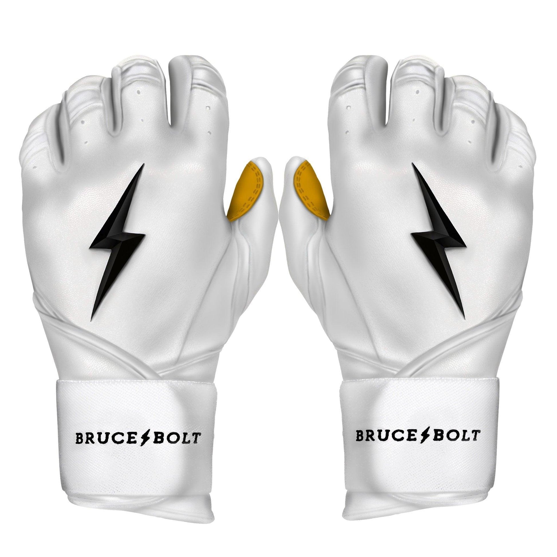 Bruce Bolt PREMIUM PRO Long Cuff Batting Gloves: White