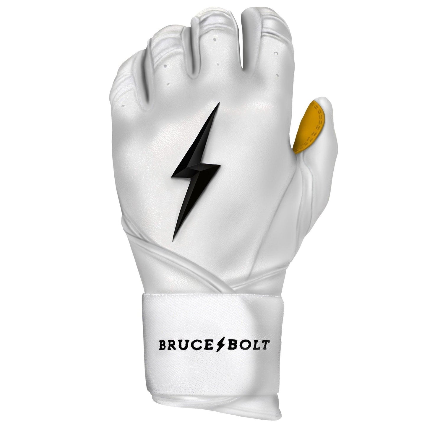 Bruce Bolt PREMIUM PRO Long Cuff Batting Gloves: White