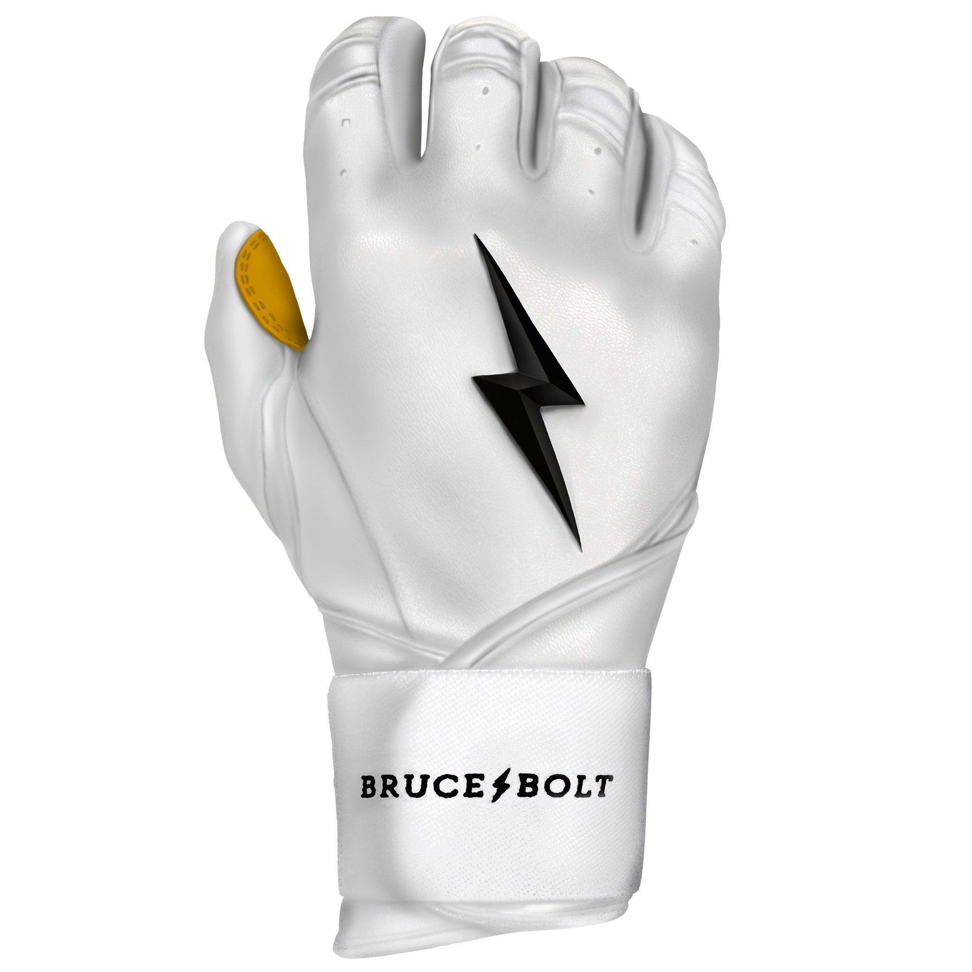 Bruce Bolt PREMIUM PRO Long Cuff Batting Gloves: White