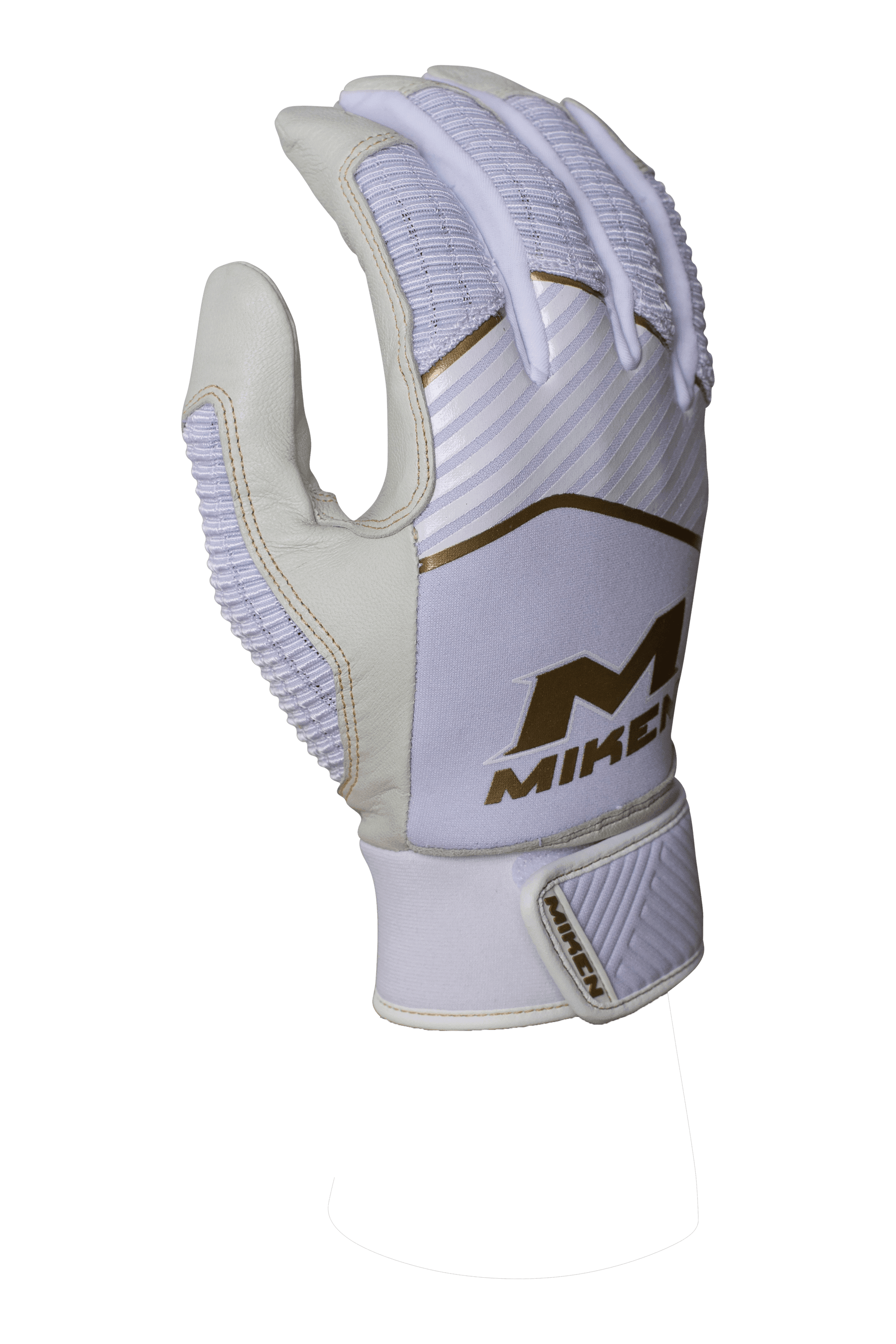 Miken Softball MK7X Adult White and Gold Batting Gloves: MBGGLD-WHT