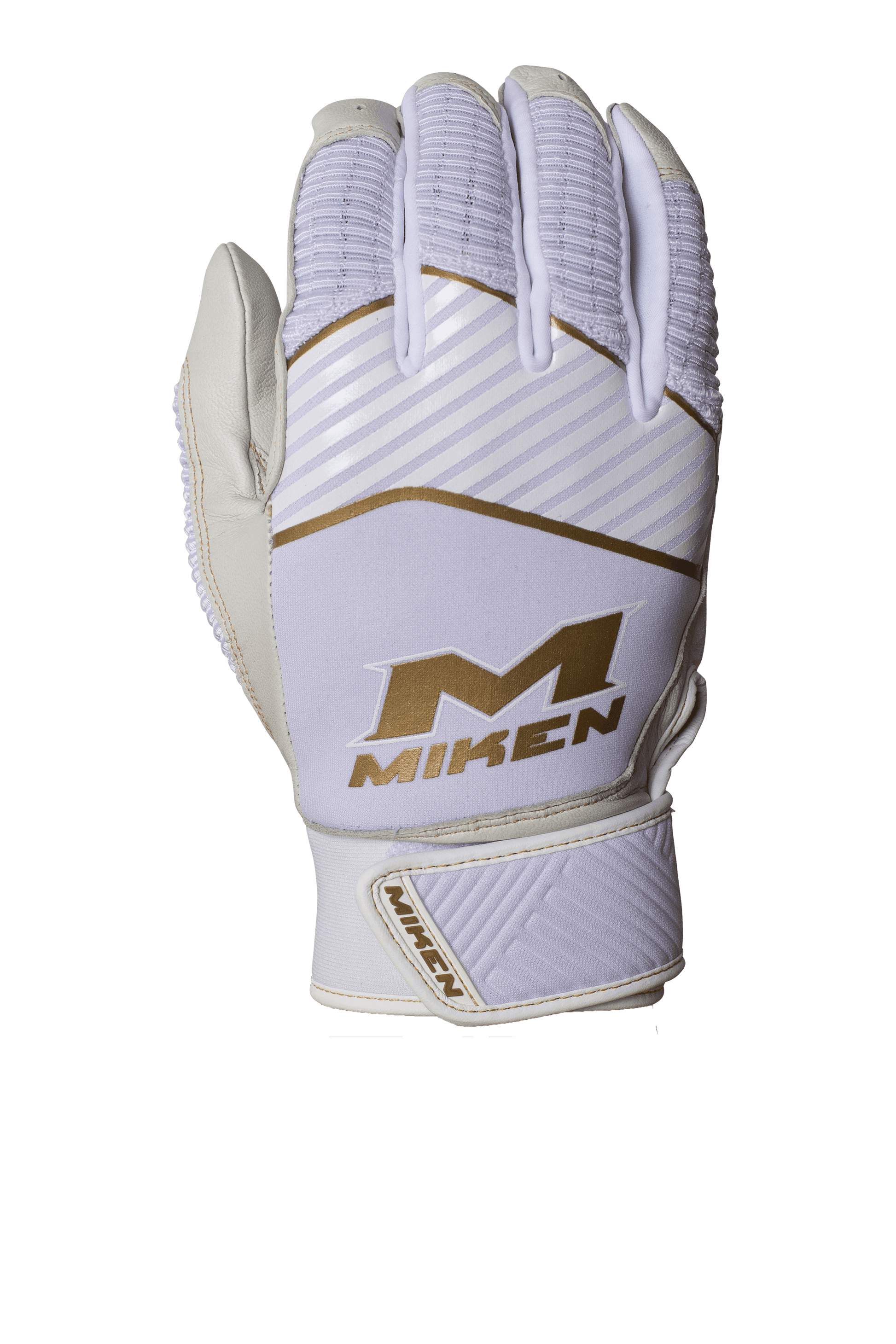 Miken Softball MK7X Adult White and Gold Batting Gloves: MBGGLD-WHT