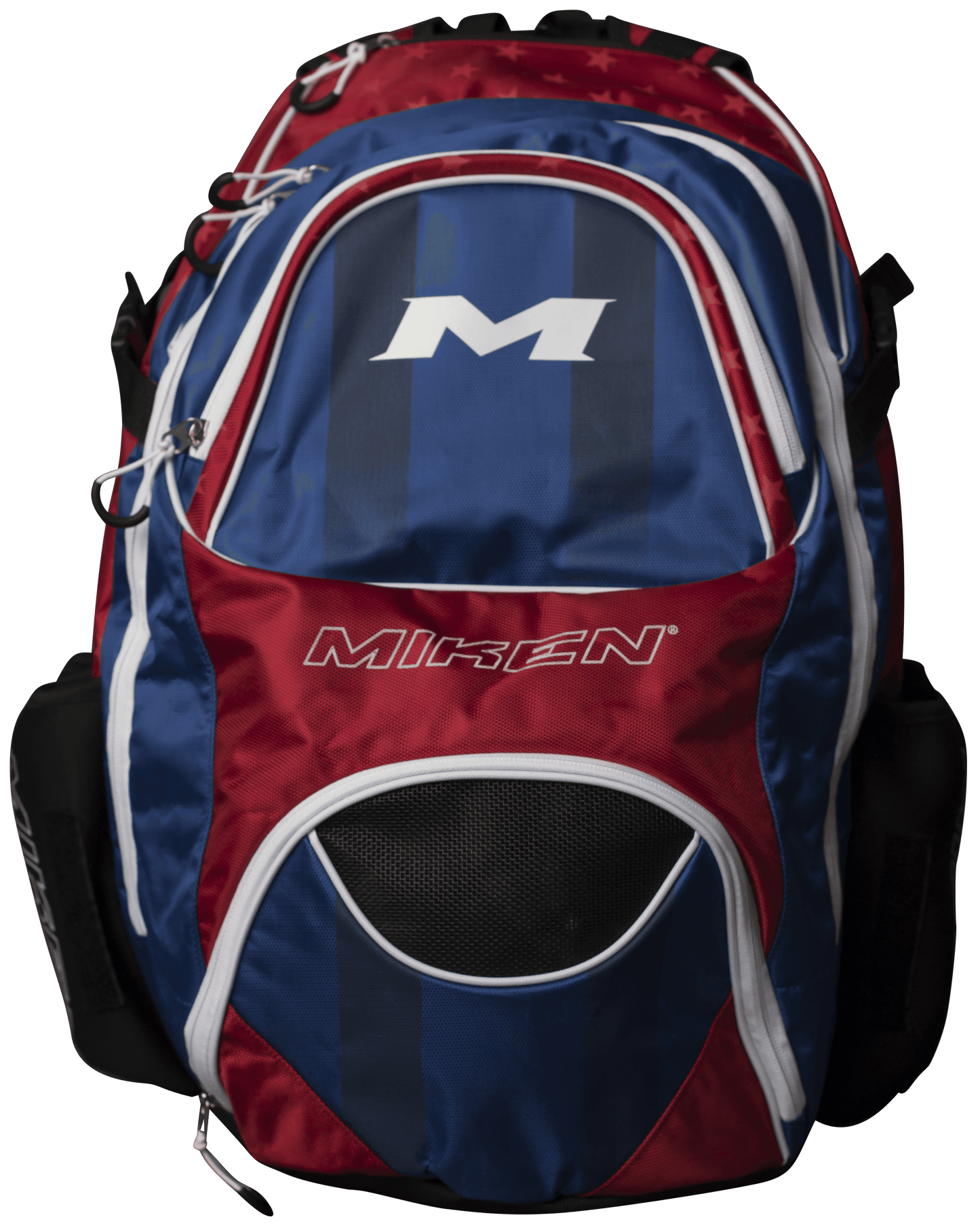 Red, White, and Blue Miken XL Baseball and Softball Backpack: MKBG18-XL-RWB at headbangersports.com