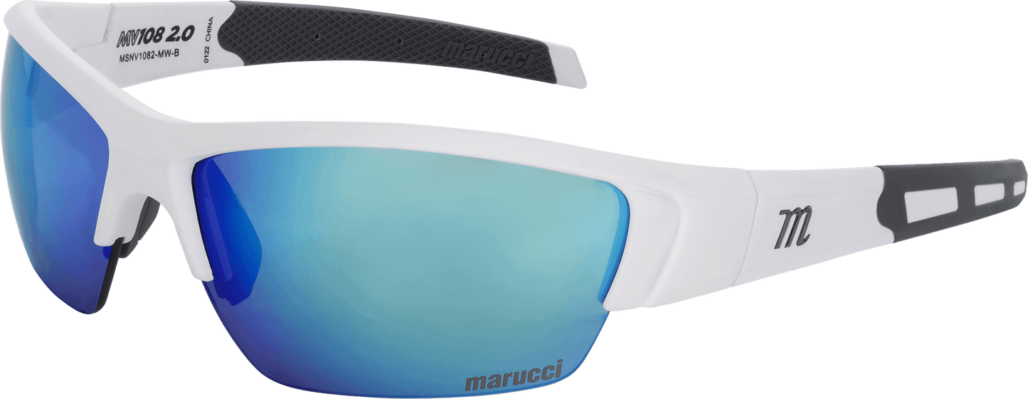 Shop Marucci MV108 2.0 Performance Sunglasses-Matte White-Green/Blue