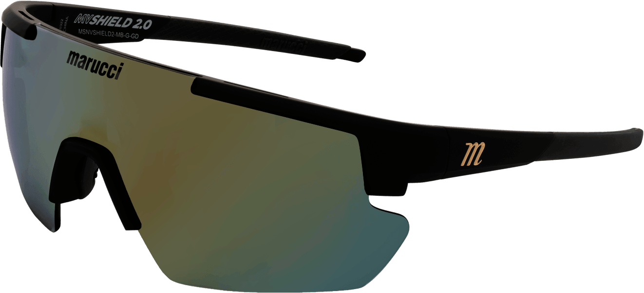 Shop Marucci Shield 2.0 Youth On-Field Performance Sunglasses- Matte Black-Grey/Gold at Headbanger Sports