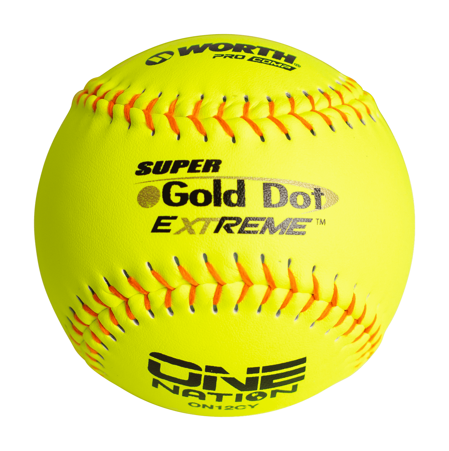 Worth 12" One Nation Super Gold Dot Extreme Slowpitch Softballs (One Dozen): ON12CY