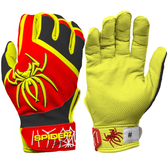 Shop 2023 Spiderz PRO Batting Gloves - Oneil Cruz Signature Series #1 Red/Yellow at Headbanger Sports 