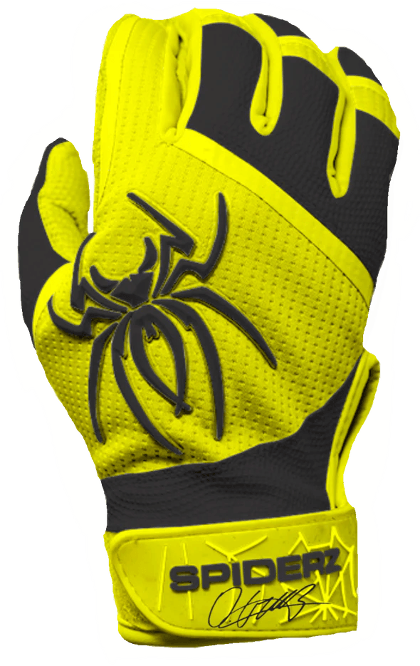 Shop 2023 Spiderz PRO Batting Gloves - Oneil Cruz Signature Series #2 Yellow/Black at Headbanger Sports 