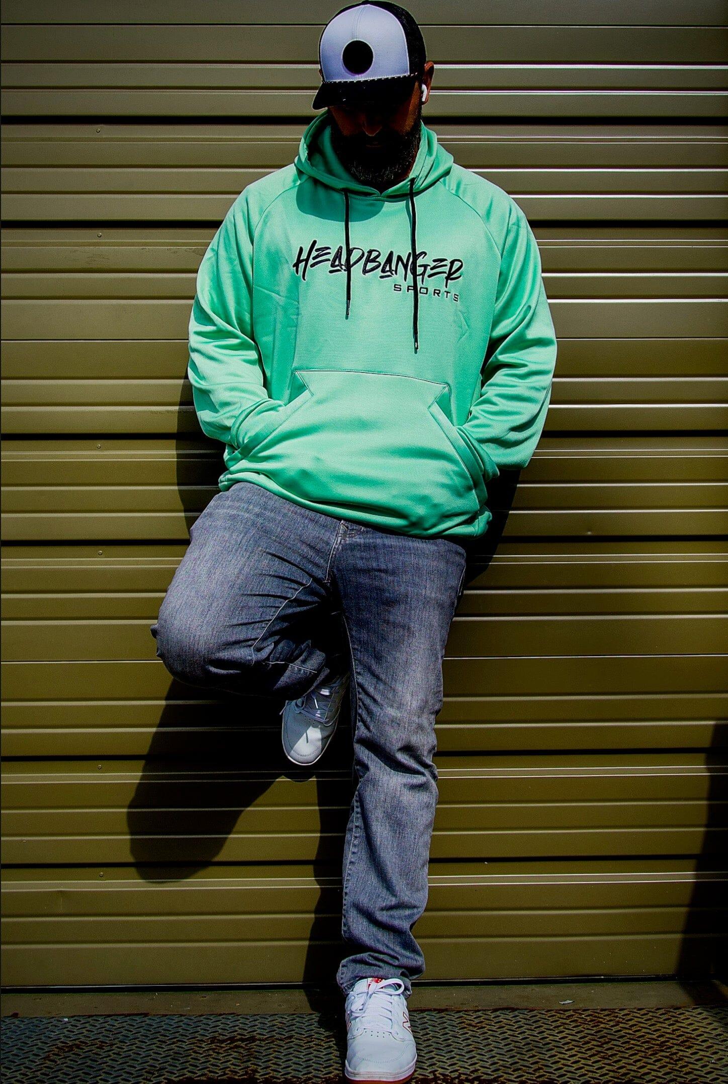 Headbanger Sports Performance Fleece Line Hoodie w/ Kangaroo Pocket: Seafoam Green