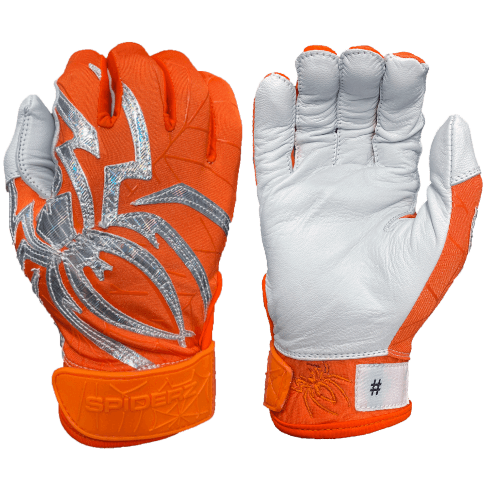 2022 Spiderz PRIZM Batting Gloves: Orange/Silver