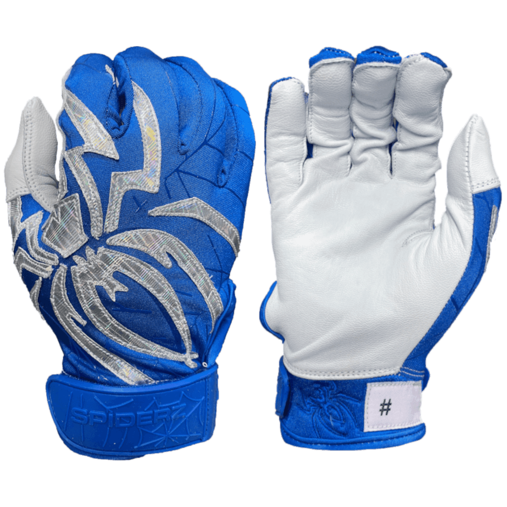 2022 Spiderz PRIZM Batting Gloves: Royal Blue/Silver