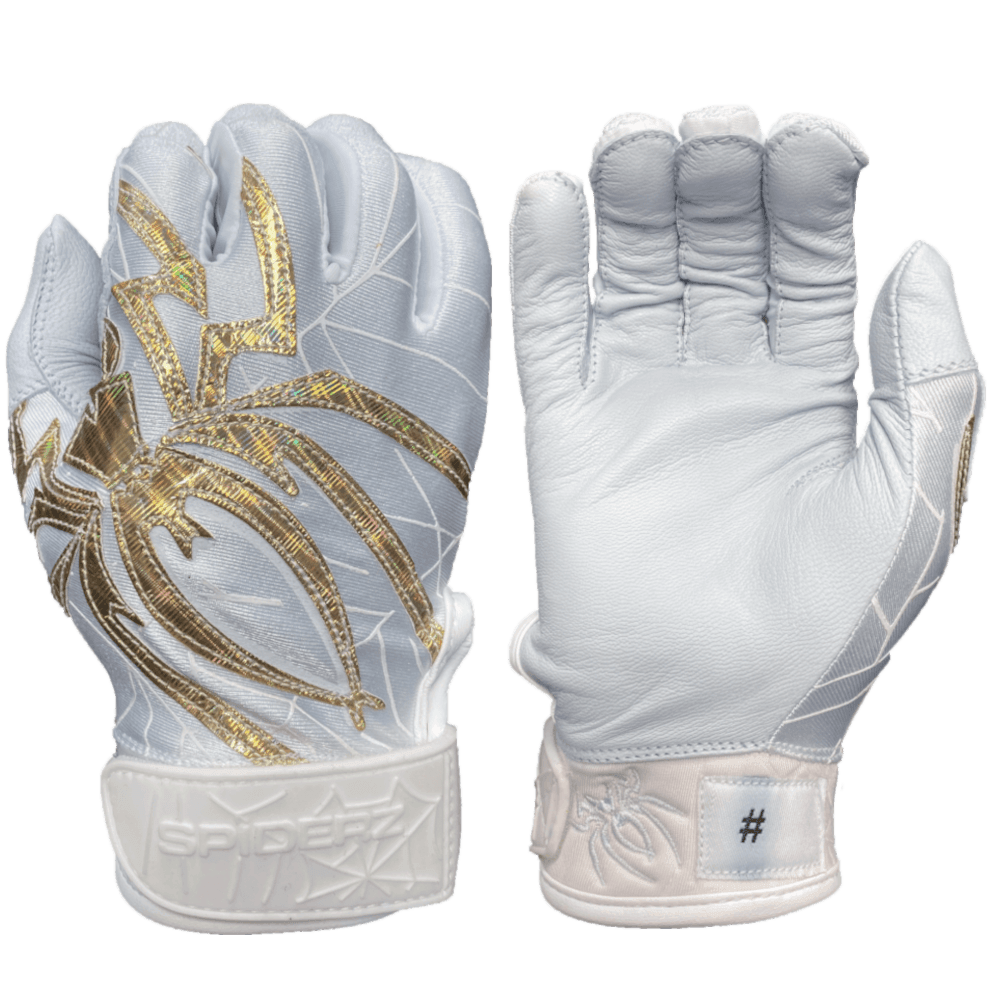 2022 Spiderz PRIZM Batting Gloves: White/Gold