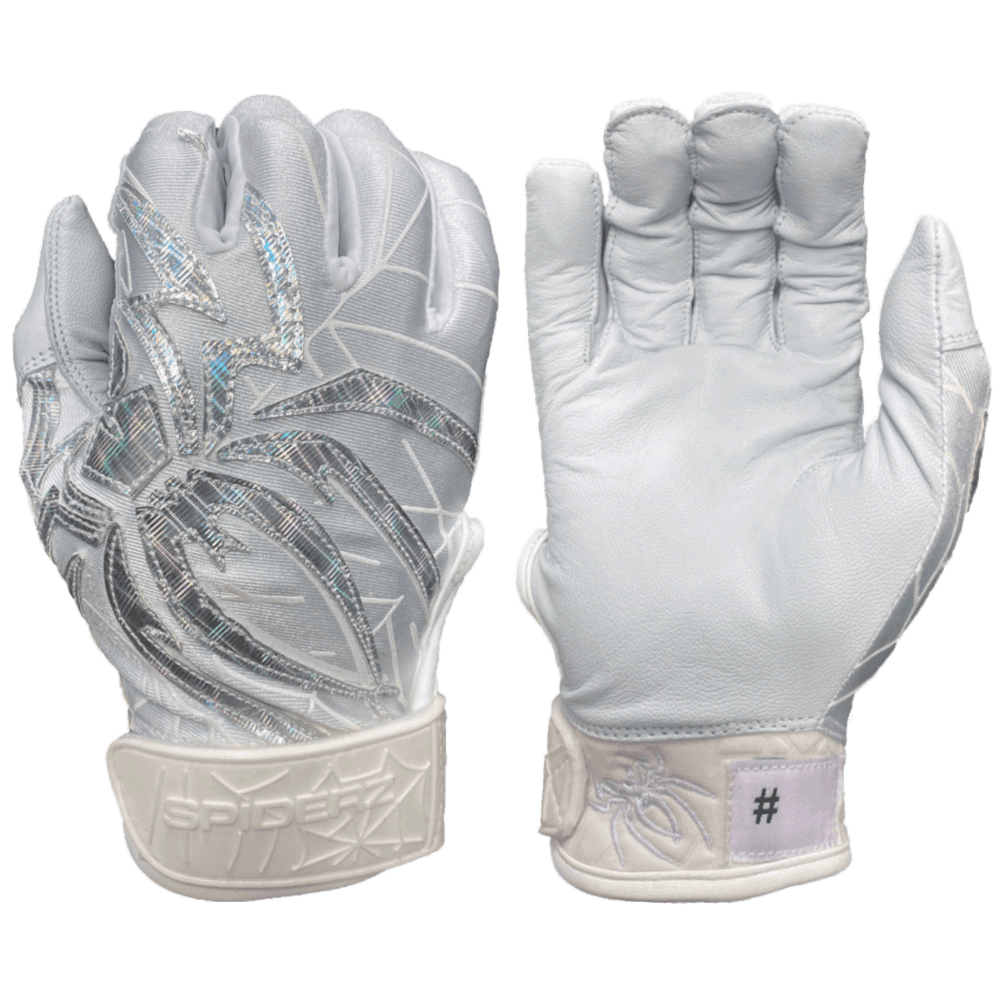 2022 Spiderz PRIZM Batting Gloves: White/Silver2022 Spiderz PRIZM Batting Gloves: White/Silver