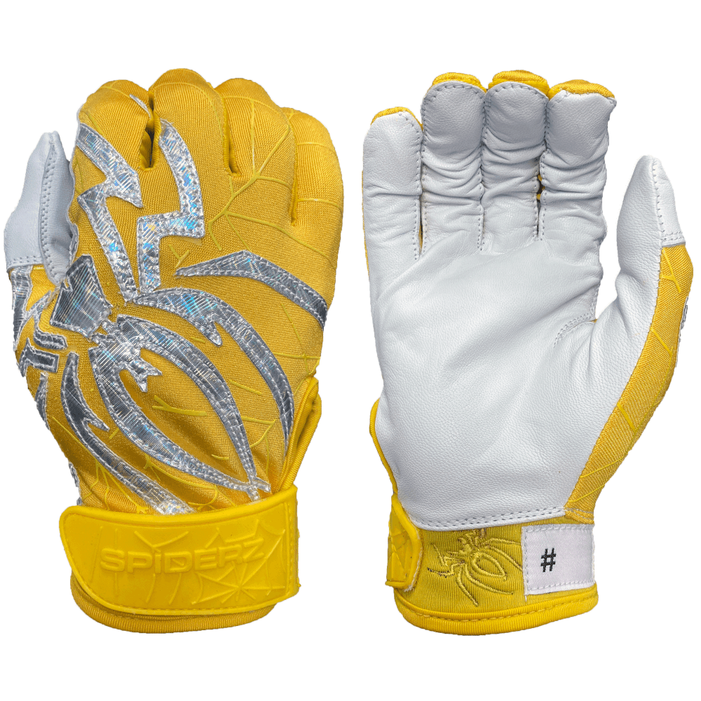 2022 Spiderz PRIZM Batting Gloves: Yellow/Silver