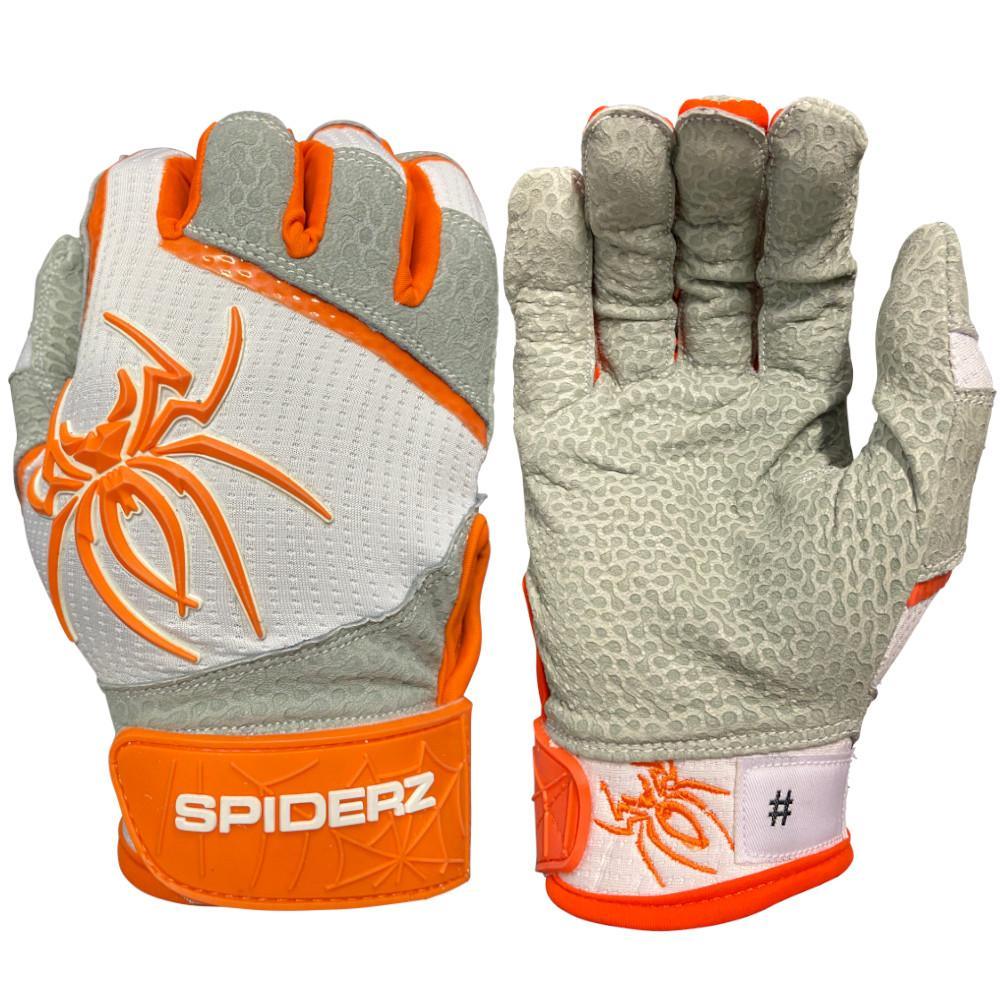 2021 Spiderz PRO Model Batting Gloves: White/Orange