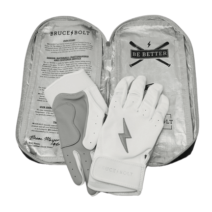 Bruce Bolt PREMIUM PRO Chrome Series Short Cuff Batting Gloves: White