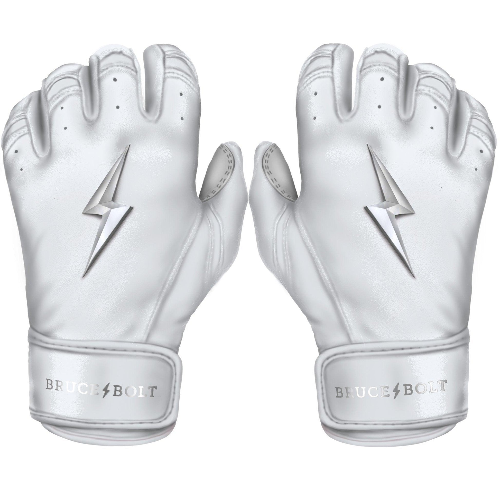 Bruce Bolt PREMIUM PRO Chrome Series Short Cuff Batting Gloves: White