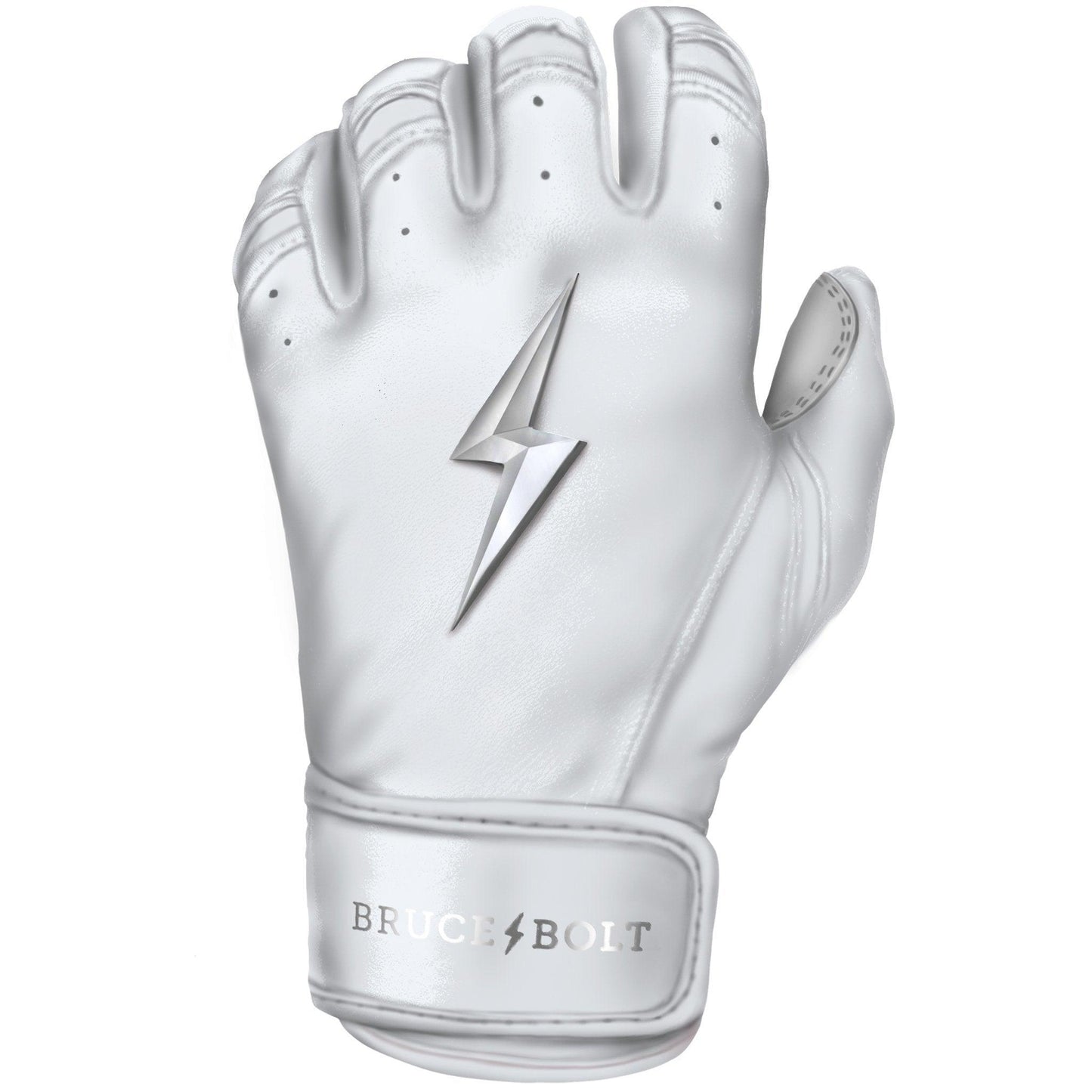 Bruce Bolt PREMIUM PRO Chrome Series Short Cuff Batting Gloves: White