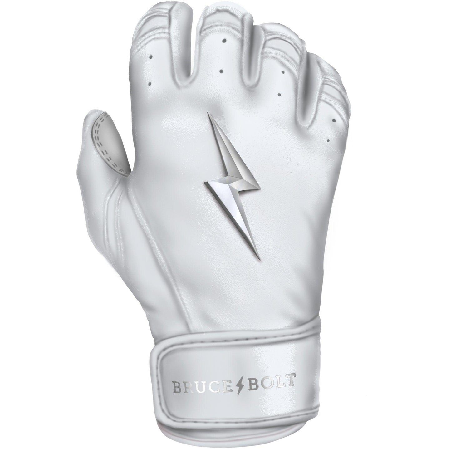 Bruce Bolt PREMIUM PRO Chrome Series Short Cuff Batting Gloves: White