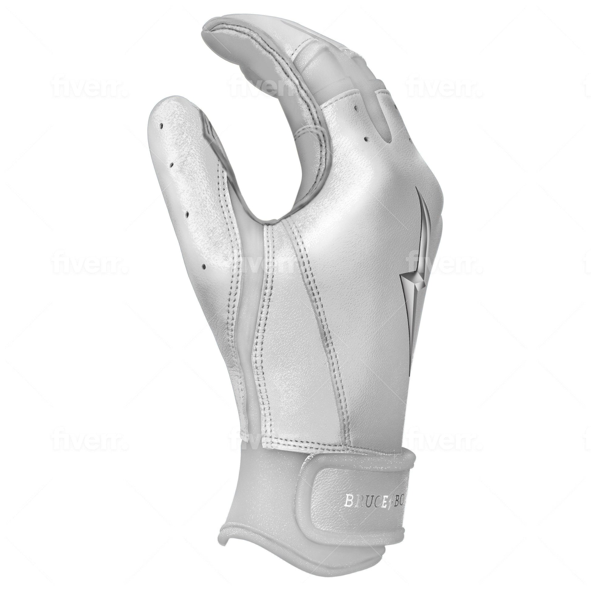 Bruce Bolt PREMIUM PRO Chrome Series Short Cuff Batting Gloves: White