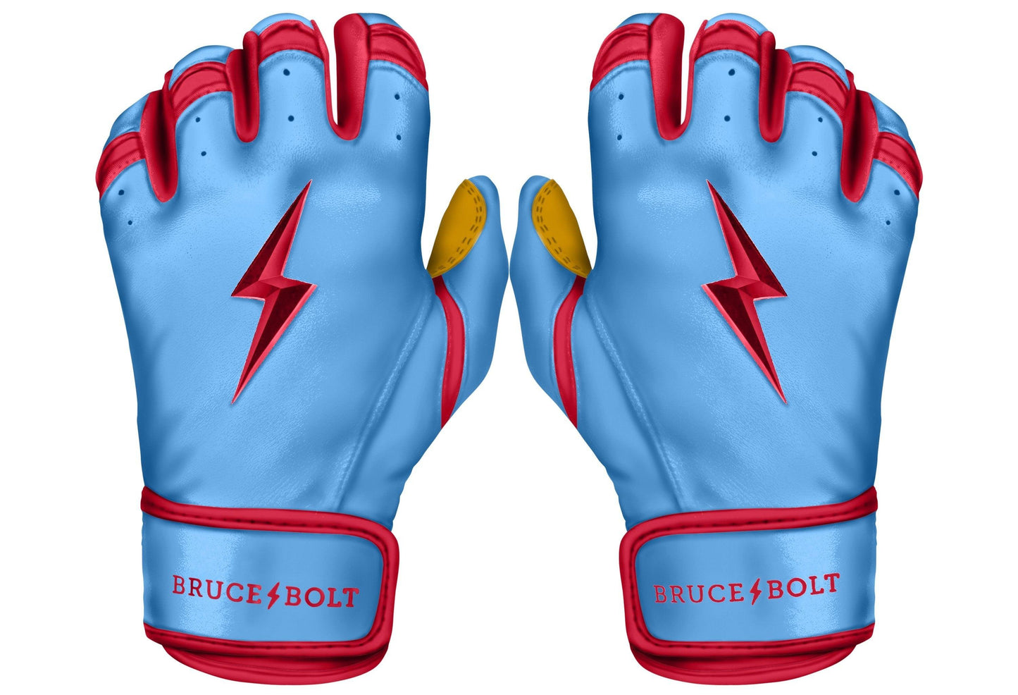 Bruce Bolt PREMIUM PRO BADER Series Short Cuff Batting Gloves: Baby Blue