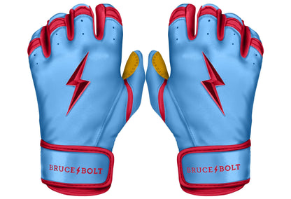 Bruce Bolt PREMIUM PRO BADER Series Short Cuff Batting Gloves: Baby Blue