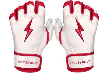 Bruce Bolt PREMIUM PRO BADER Series Short Cuff Batting Gloves: White