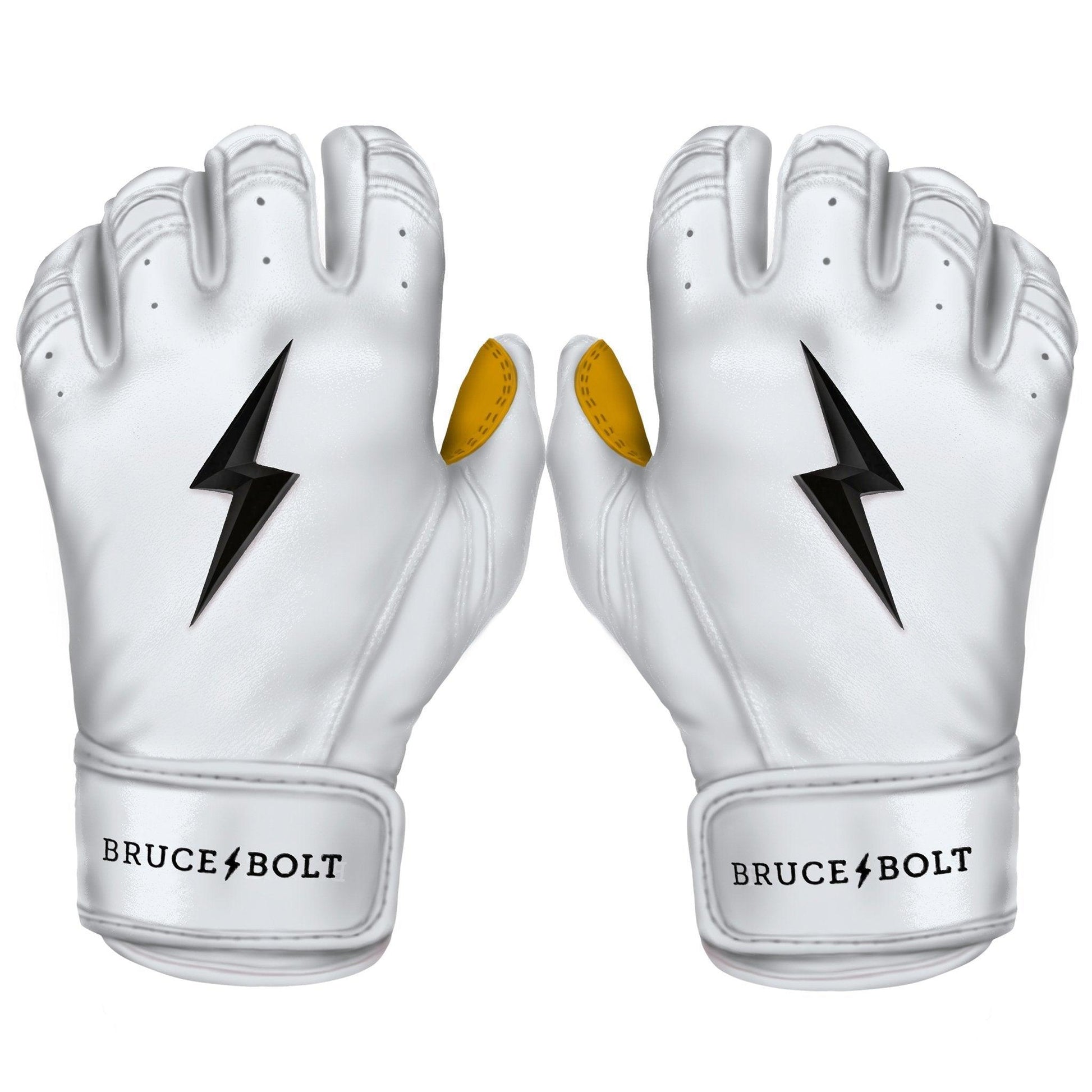 Bruce Bolt PREMIUM PRO Short Cuff Batting Gloves: White