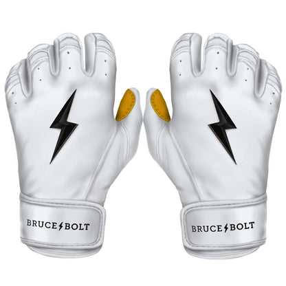 Bruce Bolt PREMIUM PRO Short Cuff Batting Gloves: White