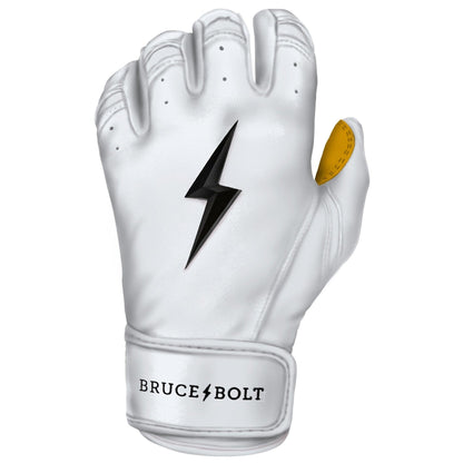 Bruce Bolt PREMIUM PRO Short Cuff Batting Gloves: White