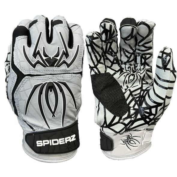 2023 Spiderz HYBRID Batting Gloves: Silver/Black