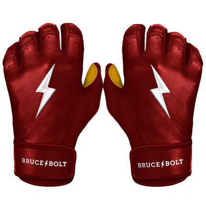 Bruce Bolt PREMIUM PRO Short Cuff Batting Gloves: Maroon